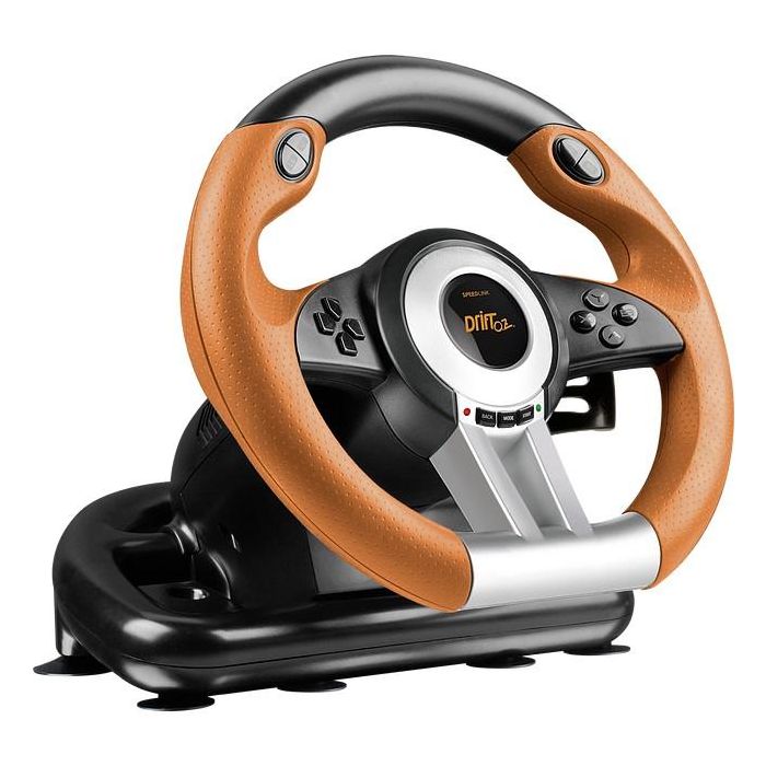 Speedlink DRIFT O.Z. Volante con Pedales para PC, USB, con Vibración, Color Negro/Naranja