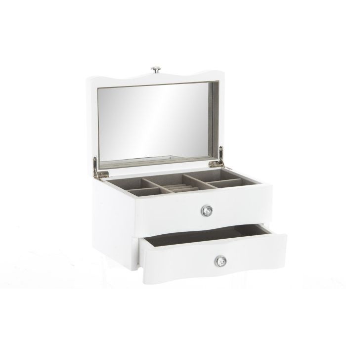 DKD Home Decor Joyero Romántico Blanco y Gris de Mdf y Terciopelo con Espejo y 1 Cajón 20x14x12 cm Pack de 2 Unidades