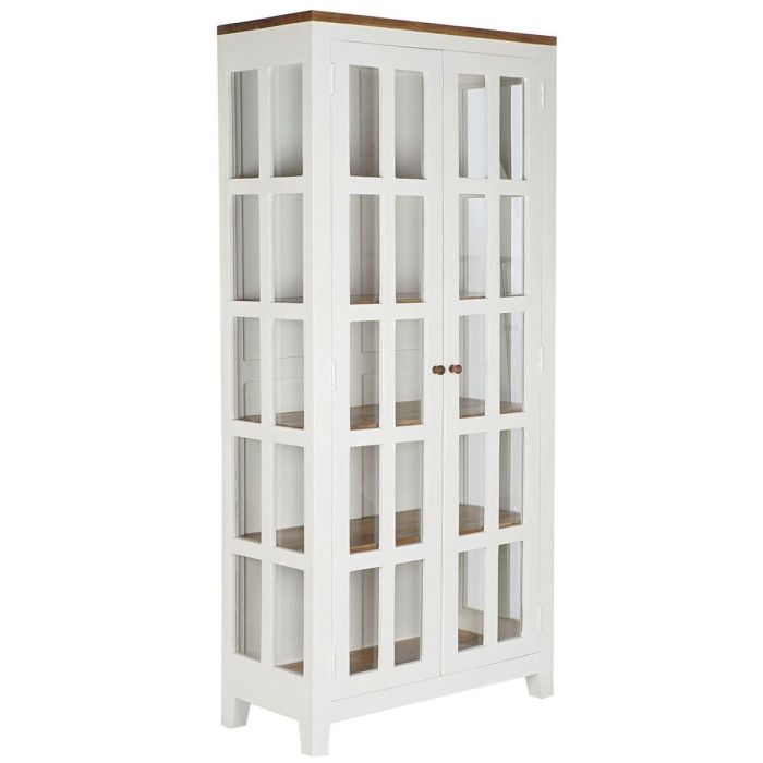 DKD Home Decor Vitrina Urban Colección Daniela 90x190x40 cm Blanco Marrón Mango Cristal Acacia con 2 Cajones y 4 Estantes