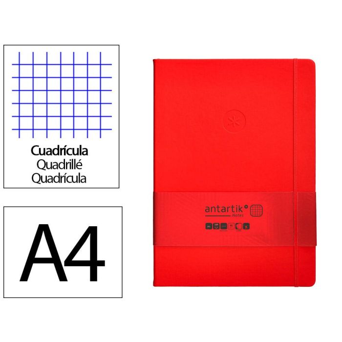 Cuaderno Con Gomilla Antartik Notes Tapa Dura A4 Hojas Cuadricula Rojo 100 Hojas 80 gr Fsc