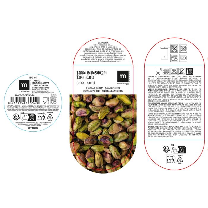 Inde Tarro de Vidrio con Tapa de Acacia Rojo, 150 ml, Capacidad 150 ml, 6.2 x 6.2 x 9 cm (24 Unidades)