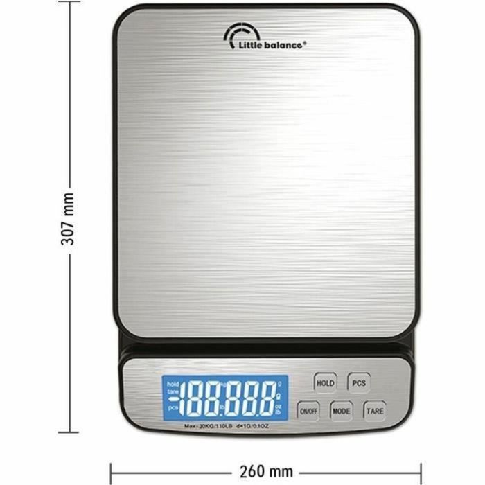 Little Balance PLA1686910292021 Báscula Digital Profesional Pro 30.1 con Doble Alimentación: Baterías o Conexión a Red Eléctrica