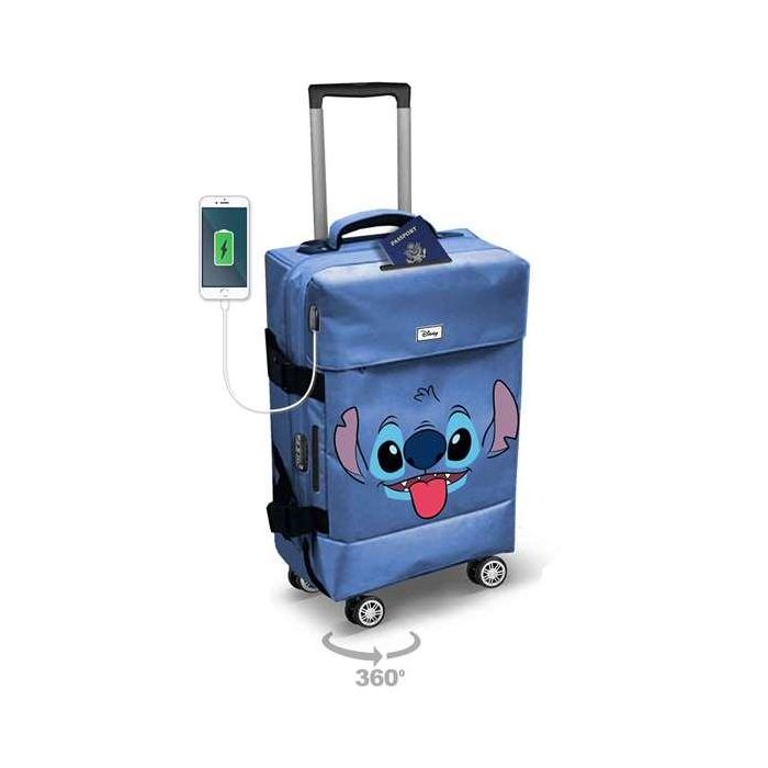 Karactermania Maleta de Cabina Lilo y Stitch Face 4 Ruedas Poliéster Azul 35 x20 x55 cm con Cierre TS Lock y Puerto USB 1 Karactermania Maleta de Cabina Lilo y Stitch Face 4 Ruedas Poliéster Azul 35 x20 x55 cm con Cierre TS Lock y Puerto USB 1