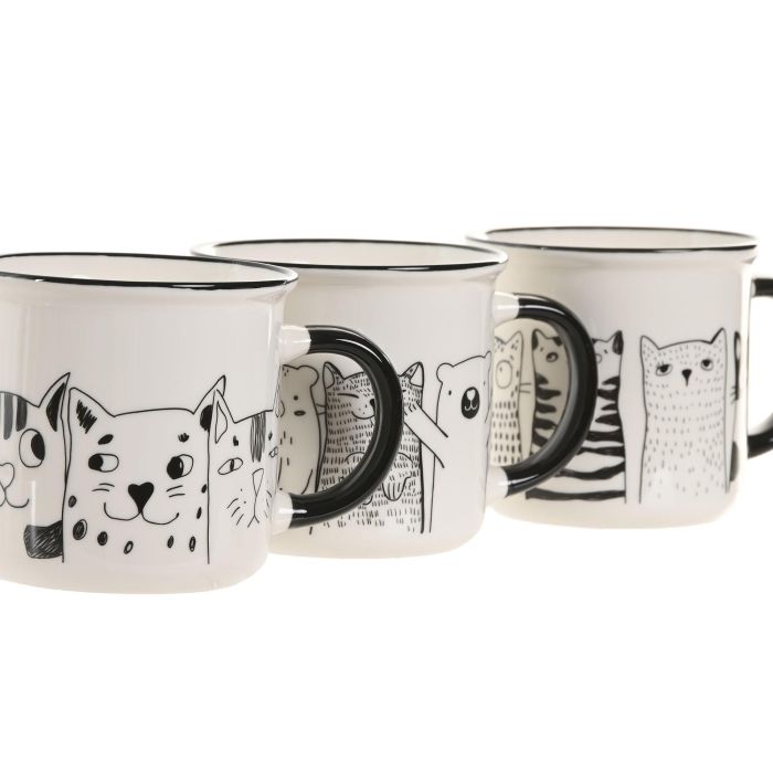 Mug Scandi DKD Home Decor Blanco Negro 9.5 x 9 x 13 cm (12 Unidades) 1