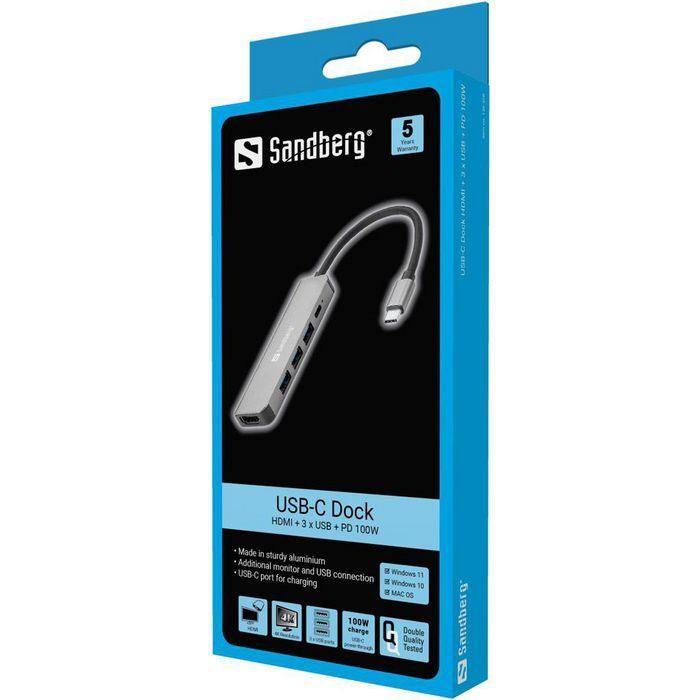 Sandberg USB-C Dock HDMI+3xUSB+PD 100W 1 Sandberg USB-C Dock HDMI+3xUSB+PD 100W 1