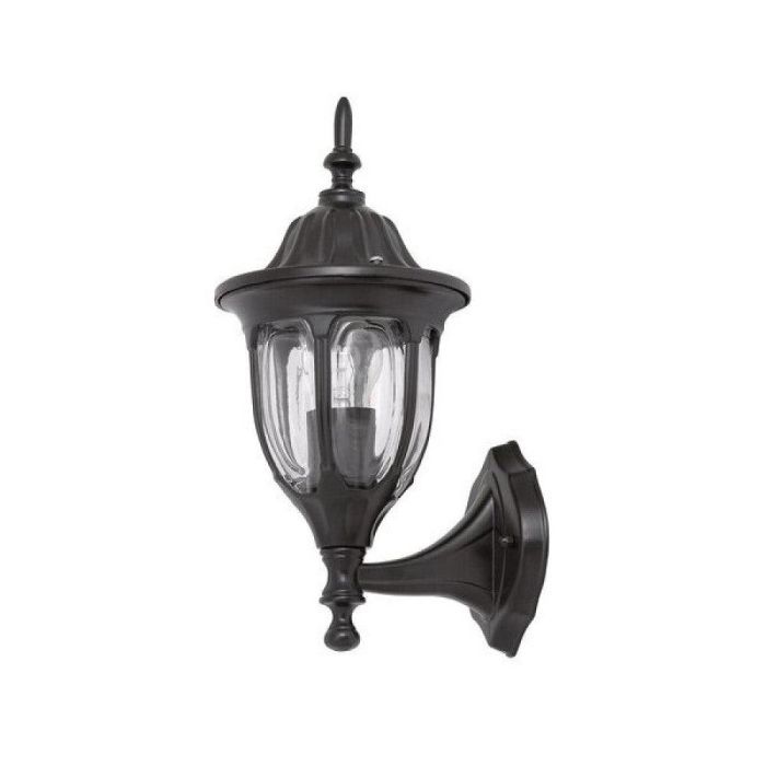 RABALUX RAB-8342 Aplique Exterior Milano Clásico 1xE27 IP43. Metal Negro, Pantalla Cristal. Luminaria de 37cm Alto, hasta 60W.