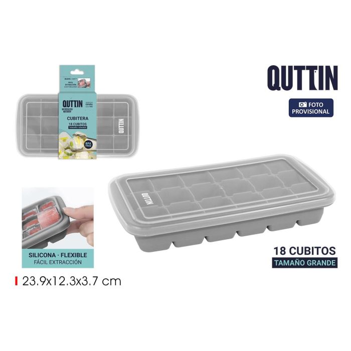 Quttin Cubitera Flex 18 Cubitos XXL con Tapa, 23.9x12.3x3.7 cm (24 Unidades)