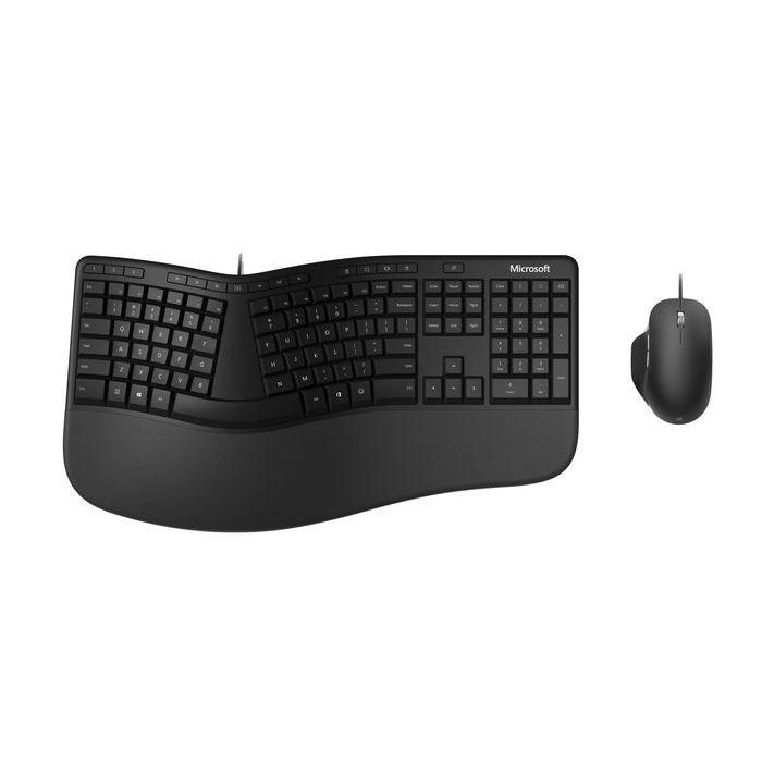 Microsoft Ergonomic Desktop Set USB 2.0 con Teclado Ergonómico Dividido, Reposamuñecas Acolchado y Ratón de Precisión BlueTrack, Nordic