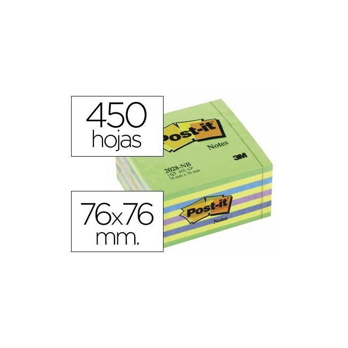 Bloc De Notas Adhesivas Quita Y Pon Post-It 76x76 mm Cubo Color Azul Y Verde 450 Hojas