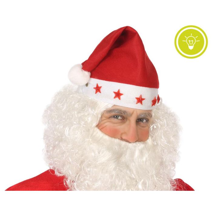 Gorro Papa Noel Pompón Rojo Blanco con Luz XXL Adulto Hombre Accesorio Navidad Polyester