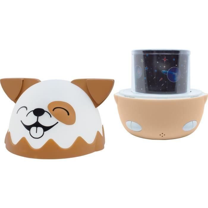 Bigben Interactive BIG1722427113882 Luz Nocturna Musical Inalámbrica Perro con Proyección 360°, 13 Películas, 8 Melodías, Mando a Distancia, Batería USB-C 4