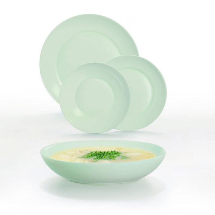 Luminarc Vajilla Opal Apy Paradise Verde 18 Piezas para 6 Personas - Vidrio Templado Resistente y Apilable