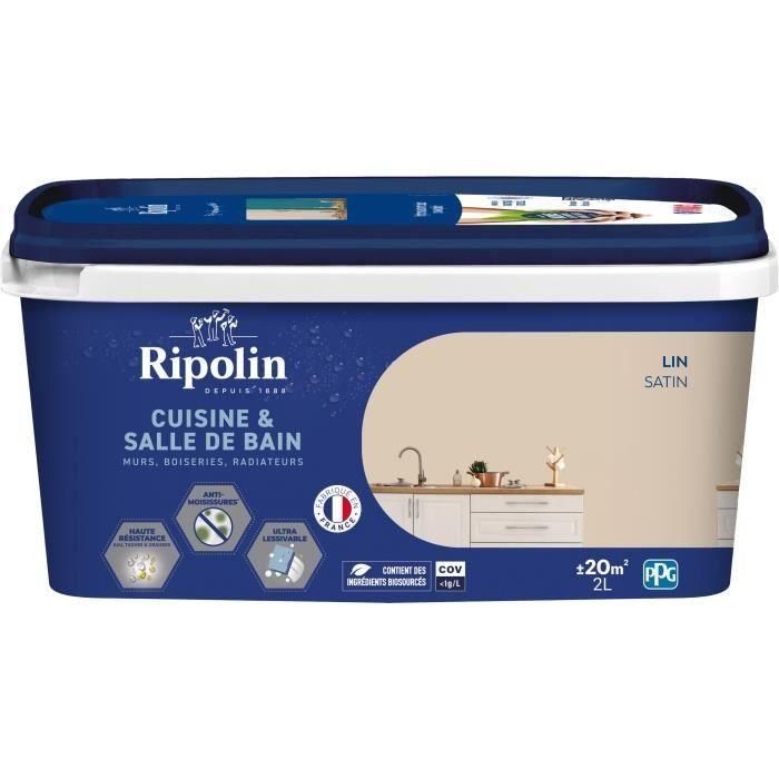 Pintura paredes, carpintería, techos, radiadores - RIPOLIN - Cocina y baño - 2 L - Lino