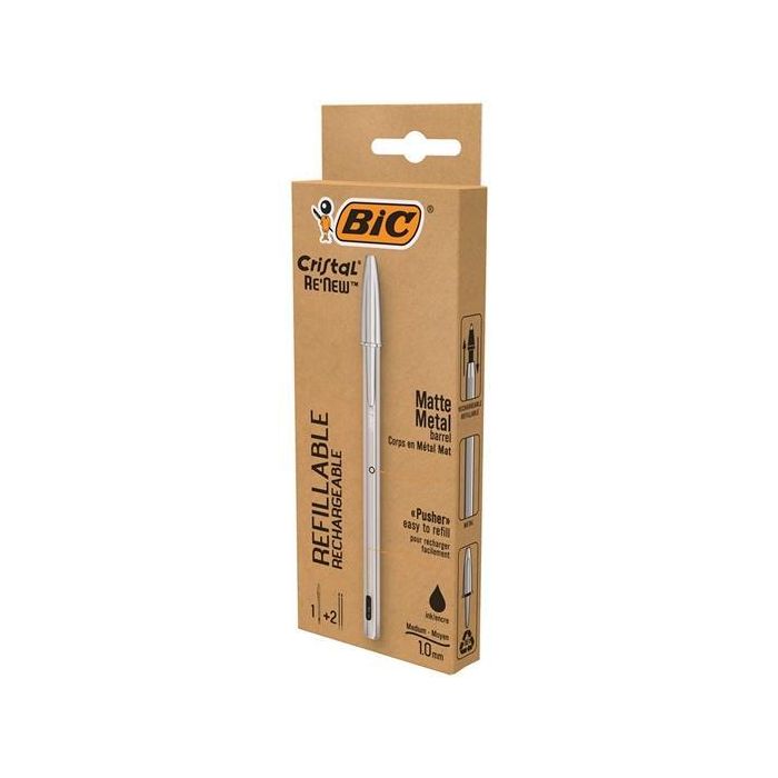 Boligrafo Bic Cristal Renew Cuerpo En Aluminio Mate Tinta Negro + 2 Recambios En Caja De Carton Boligrafo Bic Cristal Renew Cuerpo En Aluminio Mate Tinta Negro + 2 Recambios En Caja De Carton