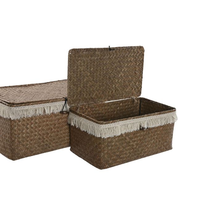 Cesta Boho DKD Home Decor Natural Blanco 23 x 17 x 35 cm Set de 3 2