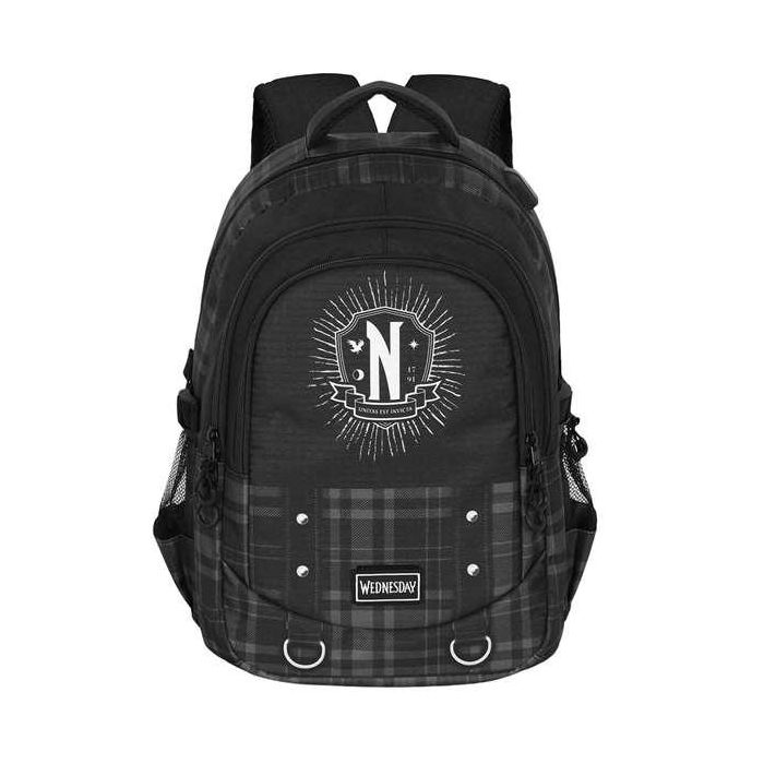 Karactermania Miércoles Run. Plus FAN Chain Mochila, Negro, Ripstop, 3 Compartimentos, USB, 44x34x21 cm