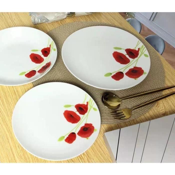 Servicio de mesa de porcelana de 18 piezas Amapola roja y blanca 3 Servicio de mesa de porcelana de 18 piezas Amapola roja y blanca 3