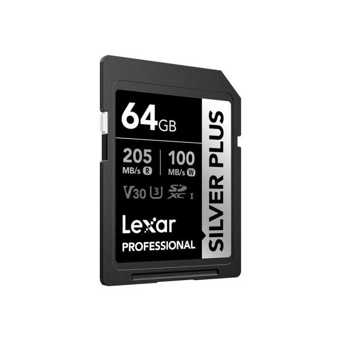 Lexar 64Gb Professional Silver Plus Sdxc Uhs-I Cards, Up To 205Mb/S Read 100Mb/S Write C10 V30 U3