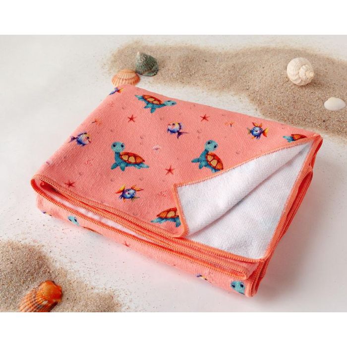 KioKids Toalla de Playa para Bebés Microfibra Tortugas Coral 75x150 cm Secado Rápido Absorbente con Bolsa