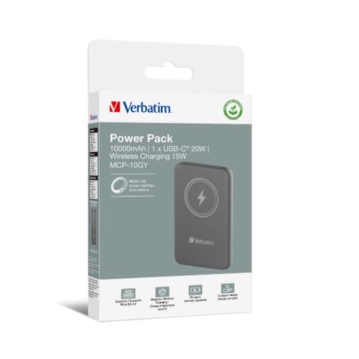Verbatim MAGNETIC WS Power Bank 10000 mAh Carga Magnética Gris Batería Externa 1 Verbatim MAGNETIC WS Power Bank 10000 mAh Carga Magnética Gris Batería Externa 1