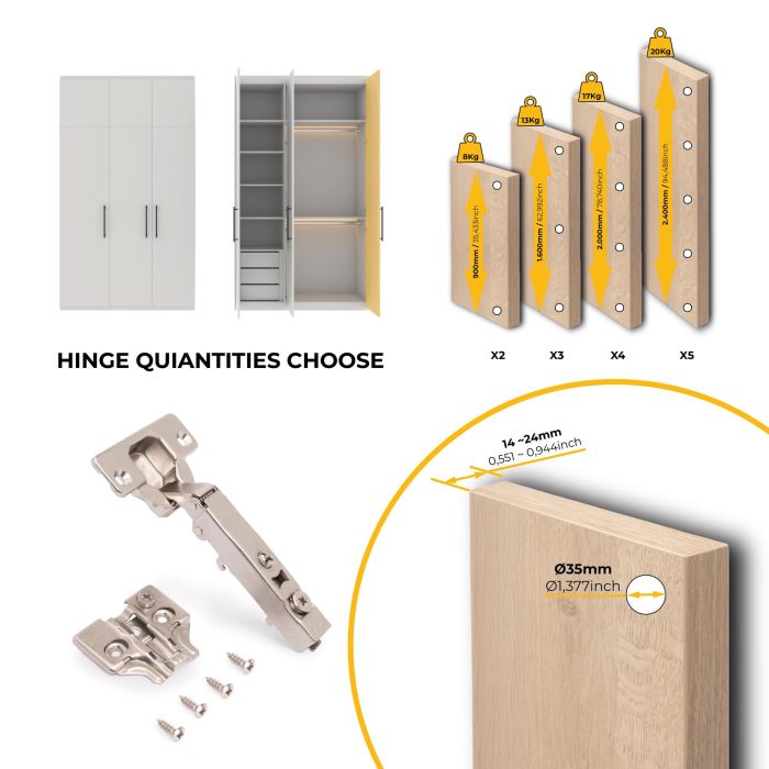 Emuca Lote de 20 bisagras rectas X92 con cierre suave y suplementos para atornillar, Acero, Níquel satinado 7 Emuca Lote de 20 bisagras rectas X92 con cierre suave y suplementos para atornillar, Acero, Níquel satinado 7
