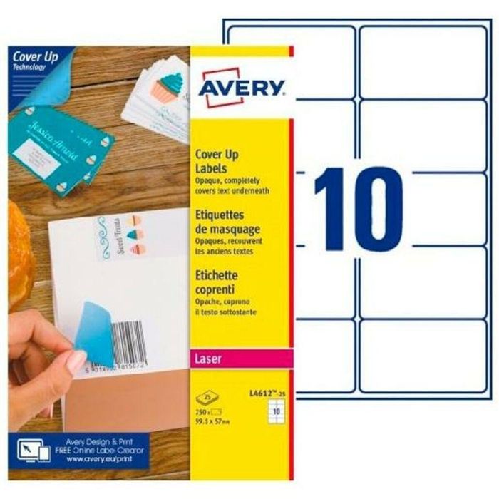 Etiquetas para Impresora Avery L4612 Blanco 25 Hojas 99,1 x 57 mm (5 Unidades) 1 Etiquetas para Impresora Avery L4612 Blanco 25 Hojas 99,1 x 57 mm (5 Unidades) 1
