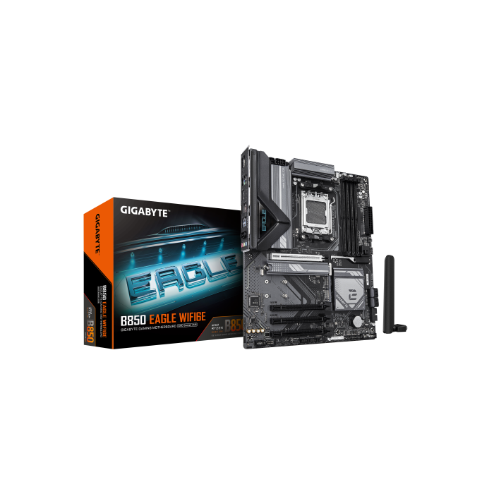 GIGABYTE B850 EAGLE WIFI6E Placa Base - Procesadores AMD Ryzen Serie 9000, VRM digital de 8+2+2 fases, hasta 8200MHz DDR5 (OC), 1xPCIe 5.0 + 2xPCIe 4.0 M.2, LAN GbE, WiFi 6E, USB 3.2 Gen 2 GIGABYTE B850 EAGLE WIFI6E Placa Base - Procesadores AMD Ryzen Serie 9000, VRM digital de 8+2+2 fases, hasta 8200MHz DDR5 (OC), 1xPCIe 5.0 + 2xPCIe 4.0 M.2, LAN GbE, WiFi 6E, USB 3.2 Gen 2