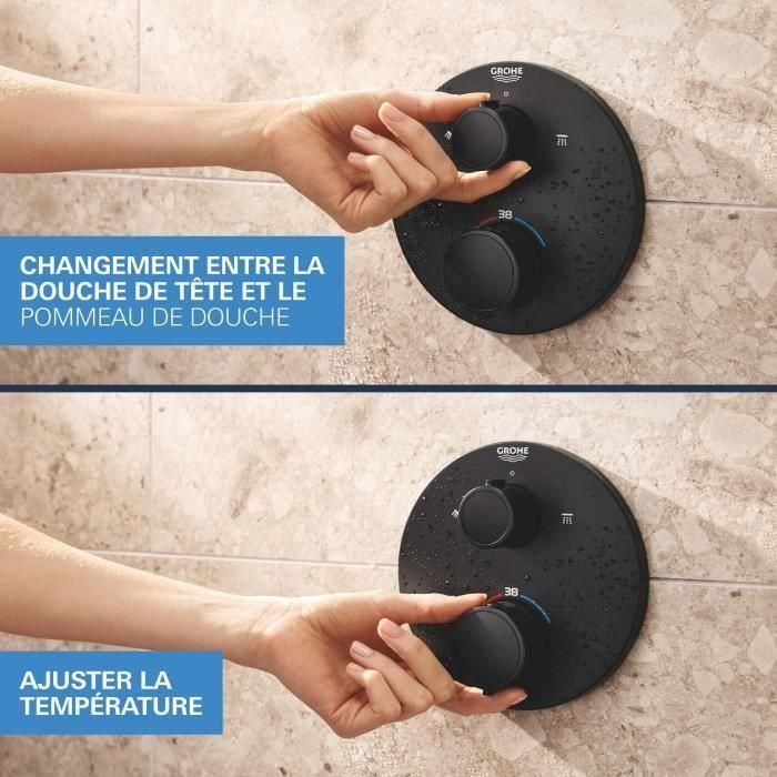 Grohe 348832430 Conjunto de Ducha Empotrado, Grifería Termostática, 1 + 2 Chorros de Agua, Acabado Negro 1 Grohe 348832430 Conjunto de Ducha Empotrado, Grifería Termostática, 1 + 2 Chorros de Agua, Acabado Negro 1