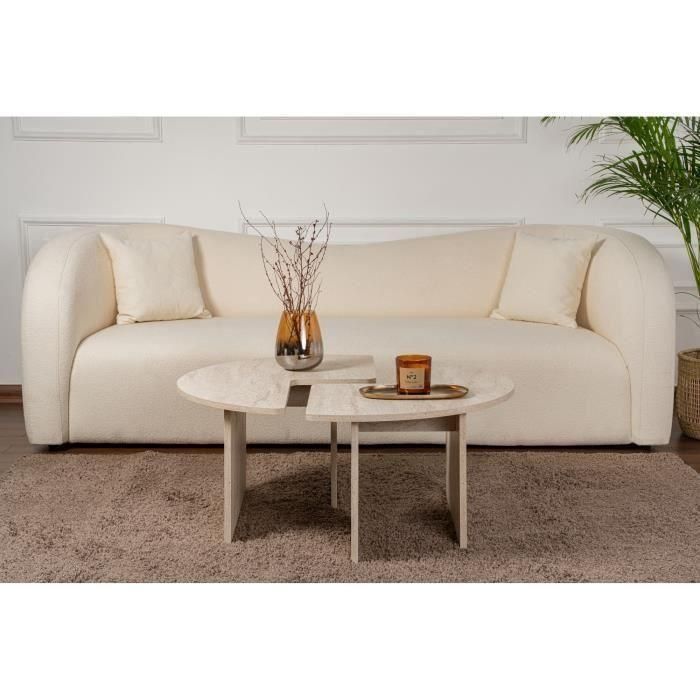 Mesa de centro - MOIRA - Redonda - Efecto mármol travertino - 90 x 90 x 41 cm 4 Mesa de centro - MOIRA - Redonda - Efecto mármol travertino - 90 x 90 x 41 cm 4