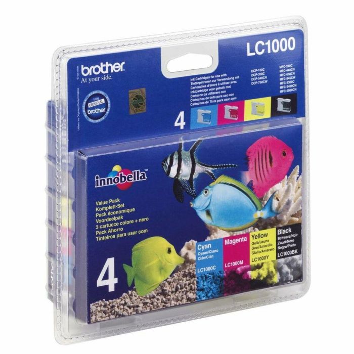 Brother LC1000 Cartuchos de tinta Multipack de 4 colores (Negro, Cian, Magenta, Amarillo) para Brother DCP, MFC y Fax