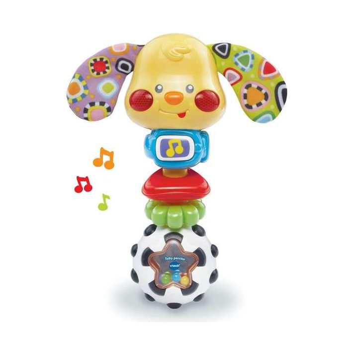 VTech Sonajero Perrito Toby con Luces, Música y Diferentes Texturas para Bebés 0-24 Meses, Juguete Educativo con Pilas Incluidas, 18x13.5x5 cm