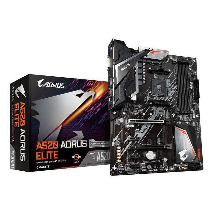 Gigabyte A520 AORUS ELITE Placa Base para AMD Ryzen Serie 5000 AM4, Soporte DDR4 4733MHz (OC), Ranura PCIe 3.0 M.2, USB 3.2 Gen2, Gigabit Ethernet LAN Gigabyte A520 AORUS ELITE Placa Base para AMD Ryzen Serie 5000 AM4, Soporte DDR4 4733MHz (OC), Ranura PCIe 3.0 M.2, USB 3.2 Gen2, Gigabit Ethernet LAN