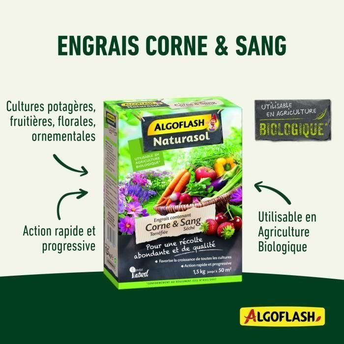 Algoflash Naturasol ACORNBIO15 - Abono de Cuerno Tostado y Sangre Seca 1,5kg 2 Algoflash Naturasol ACORNBIO15 - Abono de Cuerno Tostado y Sangre Seca 1,5kg 2