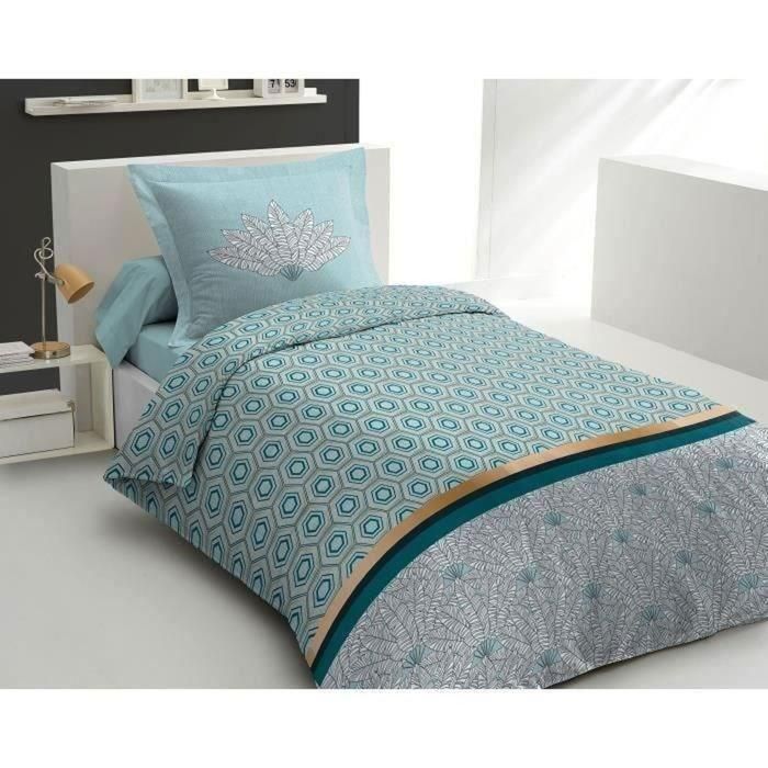 Juego nórdico 140x200 cm HOME LINGE PASSION LOUXOR: Funda nórdica + 1 funda de almohada - 100% Algodón 57 hilos - Verde esmeralda Juego nórdico 140x200 cm HOME LINGE PASSION LOUXOR: Funda nórdica + 1 funda de almohada - 100% Algodón 57 hilos - Verde esmeralda