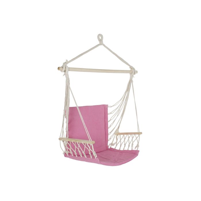 DKD Home Decor Silla Colgante de Jardín y Terraza, Rosa, de Algodón, Poliéster y Pino, 97x54x100 cm, Soporta hasta 110 kg