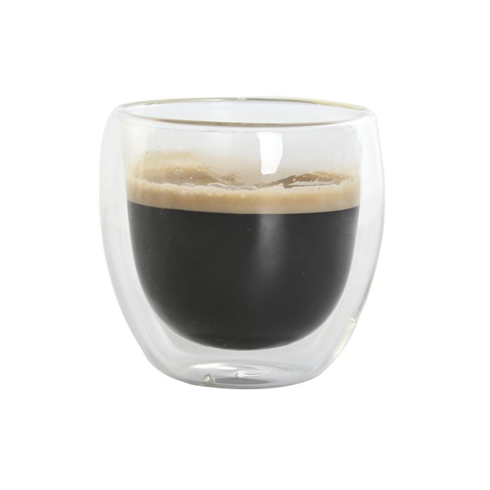DKD Home Decor Taza Doble Pared Transparente Cristal Borosilicato 250ml Set de 2 Piezas 8.3 x 8.3 x 8.9 cm 1