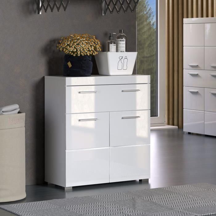 Mueble bajo de baño Amanda - Blanco - 2 puertas + 1 cajón - L73 x P31 x H79 cm - TRENDTEAM 1 Mueble bajo de baño Amanda - Blanco - 2 puertas + 1 cajón - L73 x P31 x H79 cm - TRENDTEAM 1