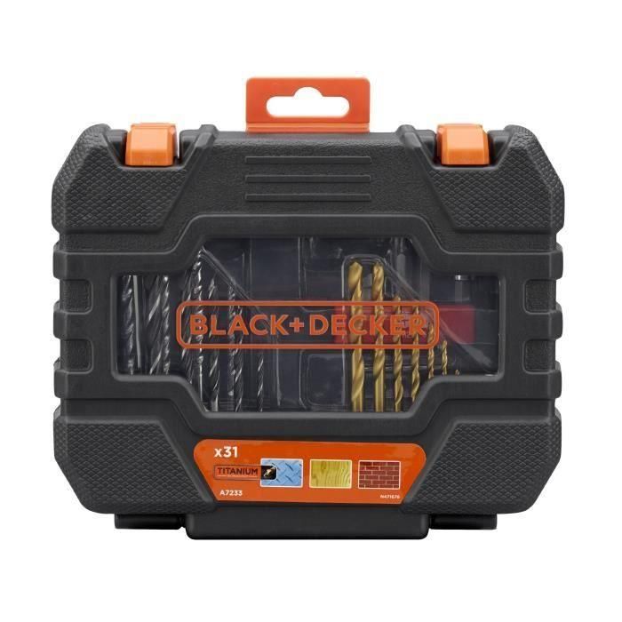BLACK+DECKER A7233 Caja 31 Accesorios para Taladrar y Atornillar: Brocas Madera, Hormigón, HSS-TiN; Puntas Destornillador 2