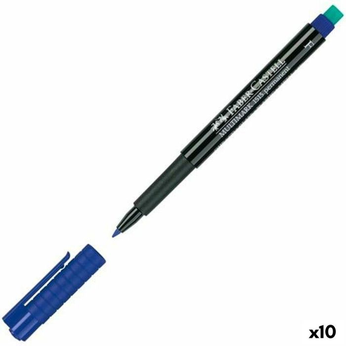 Faber Castell Rotulador Permanente Multifuncional Multimark F, con Goma Integrada, para Múltiples Superficies, Color Azul (Set de 10) (Set de 10)