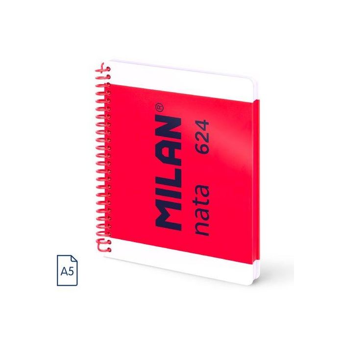 Milan Cuaderno Espiral A5 80H 95 gr 5x5 mm Tapa Dura Colección Nata® 624 Rosa
