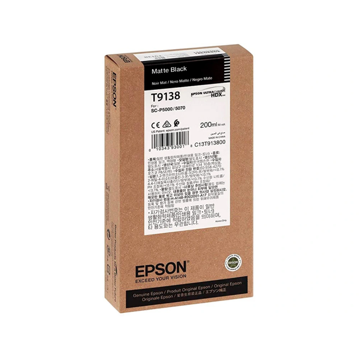 EPSON T9138 Matte Black Ink Cartridge (200ml) para SC-P5000 1 EPSON T9138 Matte Black Ink Cartridge (200ml) para SC-P5000 1