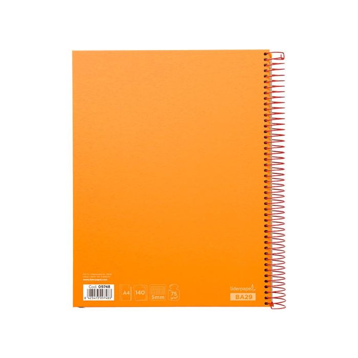 Cuaderno Espiral Liderpapel A4 Micro Jolly Tapa Forrada 140H 75 gr Cuadro 5 mm 5 Bandas4 Taladros Color Naranja 4