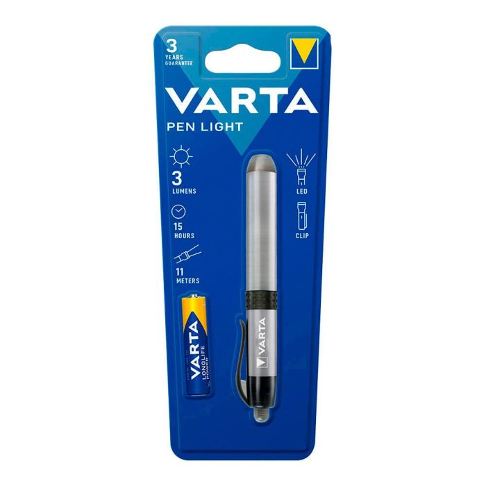 Varta Linterna Pen Light Cuerpo Aluminio LED 3 Lm 15h 117mm 11m Luz Blanca Pinza Sujeción Pilas AAA Incluidas 1