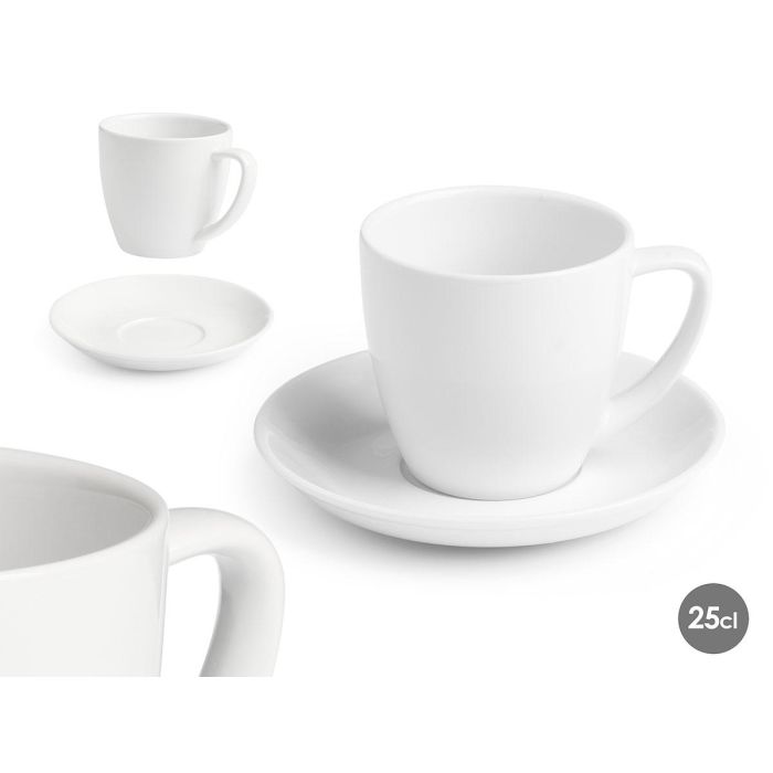 Vessia Set de Taza y Plato para Café de Porcelana Blanca 250 ml - 15x9x15 cm (24 Unidades) Vessia Set de Taza y Plato para Café de Porcelana Blanca 250 ml - 15x9x15 cm (24 Unidades)