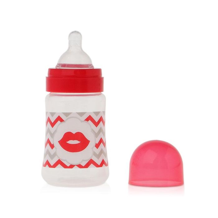Kiokids Biberón Mr & Mrs Rojo +6 Meses, Boca Ancha con Tetina de Silicona de Alta Calidad y Sistema Anticólico para Bebés 1