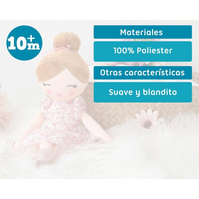 KioKids Muñeca de Trapo Multicolor con Vestido Floral para Bebés +10 Meses, Suave y Ligera, Poliéster 3