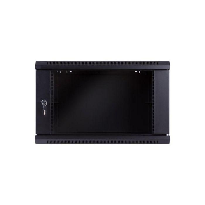 MicroConnect Armario mural de 19" 6HU, Fondo 450mm, Negro, de acero con puerta de cristal templado. Montado. 2 MicroConnect Armario mural de 19" 6HU, Fondo 450mm, Negro, de acero con puerta de cristal templado. Montado. 2