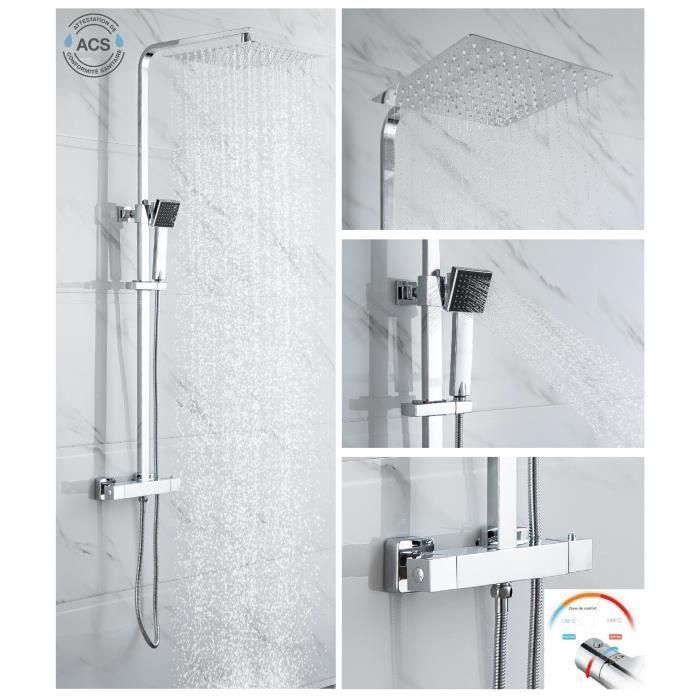 OCEANIC Columna de ducha - Mezclador termostático - Cabezal alto cuadrado 30x30 cm - Cromo 3 OCEANIC Columna de ducha - Mezclador termostático - Cabezal alto cuadrado 30x30 cm - Cromo 3