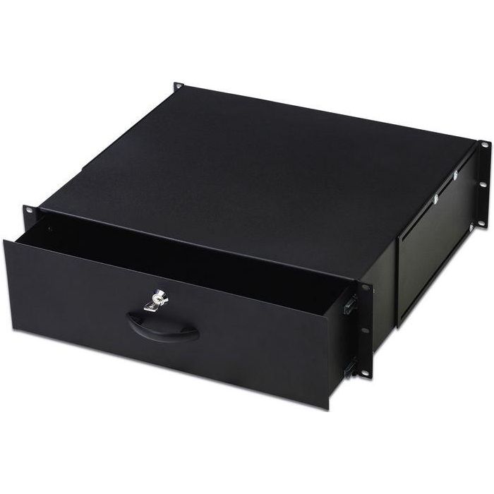 Lanview - Módulo Cajón de Rack 19" 3U con Cerradura, Uso General, Construcción Robusta de Aluminio Negro RAL 9005
