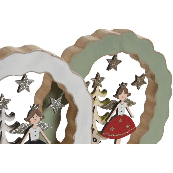 DKD Home Decor Decoracion Navidad Moderna Angel Madera Verde Blanco 2.5 x 22 x 21 cm (4 Unidades) 1